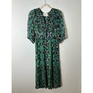 Ba&Sh Green Printed 3/4 Sleeve Midi Dress Sz S
